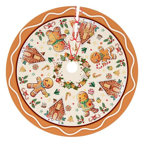 Gingerbread Christmas Tree Skirt Beige Decorations Christmas Gingerbread Tree Ornaments Holiday Party House Decor Xmas Trees Mat 36 inches