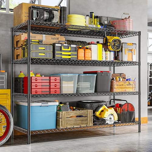2560LBS Storage Shelves 55.5"W Metal Shelving Unit 4 Tier Wire Shelving Commercial Adjustable Garage Shelving Heavy Duty for Storage Rack for Pantry (2 Count)