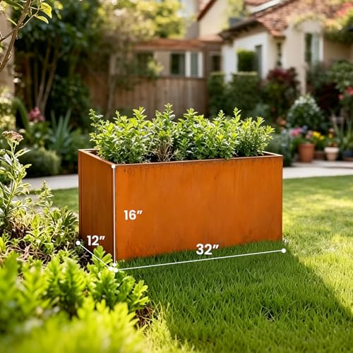 Corten Steel Planter Box 32" L x 12" W x 16" H Rectangular Outdoor Planter