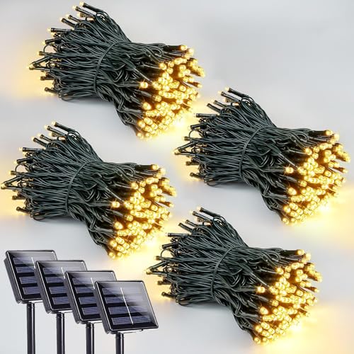 Solar String Lights Outdoor 4 Pack 400 LED 132FT Christmas Light Warm White (4 Count)