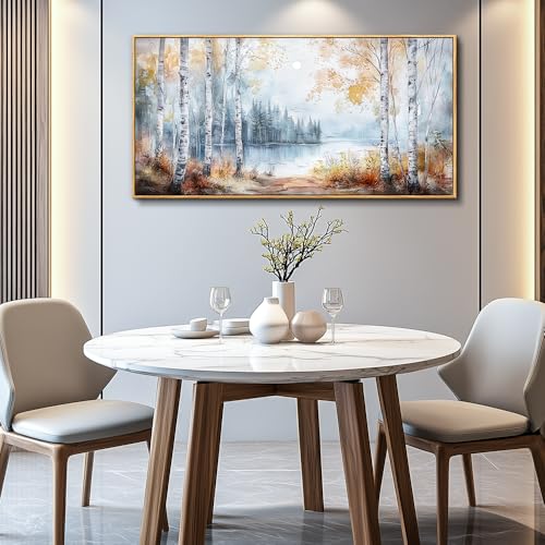 Canvas Wall Art For Living Room Wall Decoration For Bedroom Office Decoration Trees Forest Landscape Painting Lake view Mural Modern Aesthetic Room Home Decor Artwork Wood Framed 20x40 In