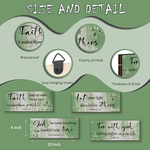 4 Pieces Green Bathroom Decor Bible Verses Wall Art Wooden Abstract Office Christian Wall Sign Religious Art for Women Office Home Bedroom Living Room (4 Count)
