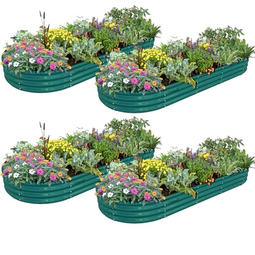 4 Pack 8x3x1FT Galvanized Raised Garden Bed Large Metal Planter Box Kit Elevated Raised Garden Planters for Outdoor Plants (4 Count)