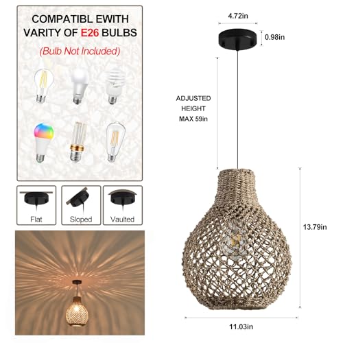 2 Pack Rattan Pendant Light Wicker Hanging Light Fixture (2 Count)