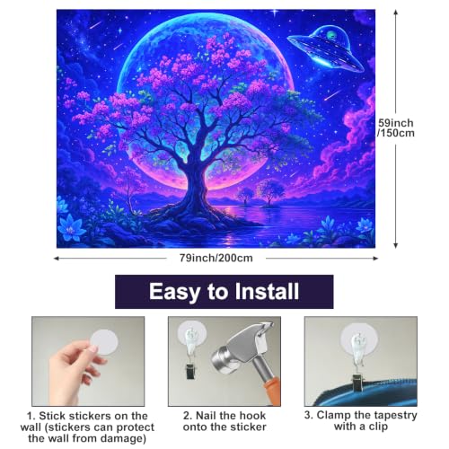 Blacklight Tapestry Fantasy Tree Party Wall Decor 78 x 59 Inch