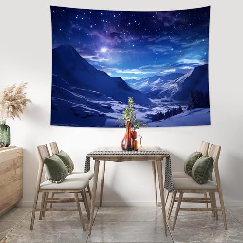 Winter Tapestry Wall Hanging Snow Scene Backdrop Snow Mountain Wall Decor Blue Nature Landscape Snowy Large Tapestry for Bedroom Room Dorm