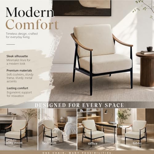 Modern Accent Chair for Living Room Bedroom Mid Century Arm Chair Upholstered Office Accent Chair Comfy Waiting Room Chair with Metal Frame