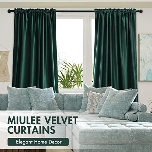 Dark Green Blackout Velvet Curtains Drapes 96 Inch Long 52"x96" (2 Count)