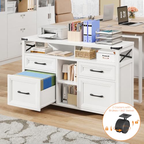 Farmhouse Filing Cabinet with Adjustable Shelf & Wheels