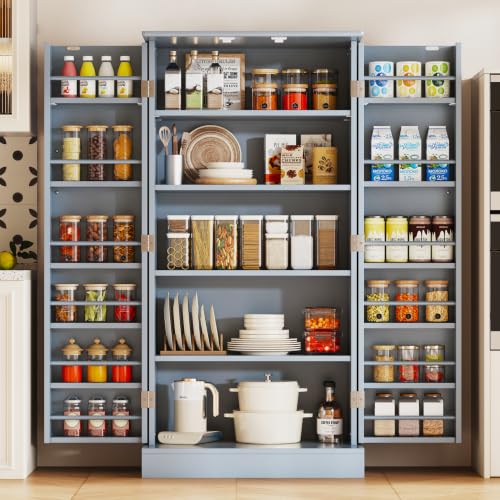 47" Kitchen Pantry Cabinet with Doors and Adjustable Shelves