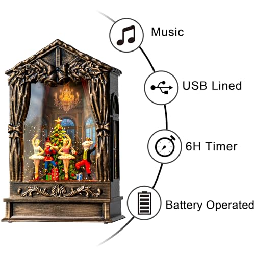 Christmas Snow Globe Lantern Water Glittering Nutcracker Ballet Theatre with Music & Timer