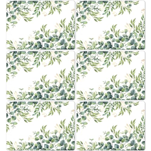 Eucalyptus Leaves Placemat Set of 6 Seasonal Summer Plastic Table Mats Spring Green Leaves Themed Place Mats Rustic Vintage Table Decoration for Indoor Outdoor Party Kitchen Dining (6 Count)