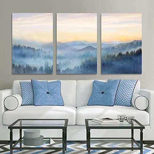 Foggy Forest Canvas Wall Art Landscape Mountain Wall Art for Living Room Sunrise Wall Decor Modern Artwork Canvas Prints Pictures for Wall Home Office Size 24"x 36"x 3pcs (3 Count)