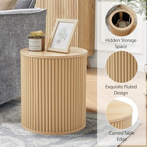 Fluted Round Side Table with Storage