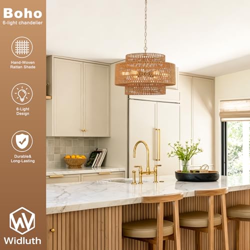 23.6" Gold Rattan Chandelier (6 Count)