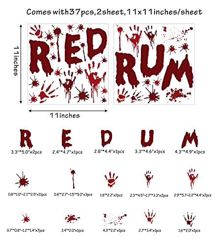 Halloween Redrum Murder Wall Decals Horror Ghost Bloody Handprint Stickers (37 Count)