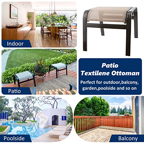 Outdoor Patio Ottoman Seat Textilene Portable Metal Footstool Portable Footrest Patio Chairs 2 Set Beige (2 Count)