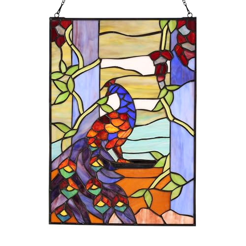 Stained Glass Window Hanging 16" H x 11" W Tiffany Style Rectangular Window Panel Suitable for Living Room Bedroom Kitchen Window Decoration Hangings with Chain