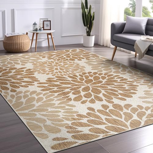 Outdoor Rug 10x14 Modern Exotic Tropical Leaf Area Rugs for Indoor and Outdoor Patio Deck Porch Garden Water Resistant Washable Outside Carpet