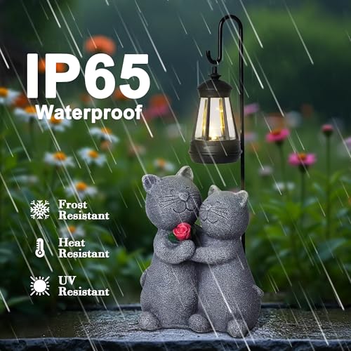 Outdoor Cat Garden Statues with Solar Lantern