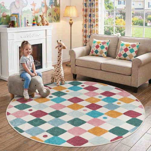 6ft Kids Round Rug Washable Colorful Classroom Rug Confetti (28.27 Sq Ft)