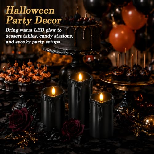 Black Drip Real Wax Flameless Candles with Remote Timer