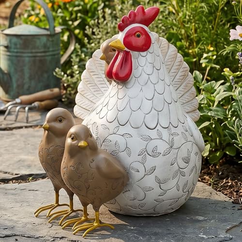 Sitting Mother Hen and Baby Chick Statue