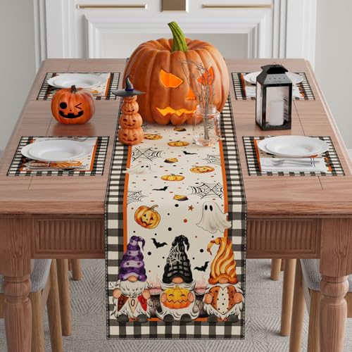 Halloween Gnome Table Runner for Table Decoration 13x120 Inch