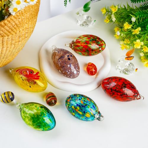 6PCS Blown Glass Egg Ball Ornaments Hanging Crystal Eggs Decorative Gifts (6 Count)