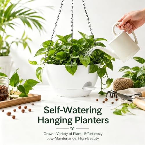 12 Inch Self Watering Hanging Planters 2 Pack (2 Count)