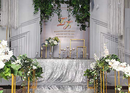 Sequin Tablecloth 60x120 Inch Silver for Disco Wedding Party