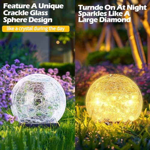 Garden Solar Ball Lights Outdoor Waterproof 50LED Cracked Glass Globe 4.7'' (2 Count)