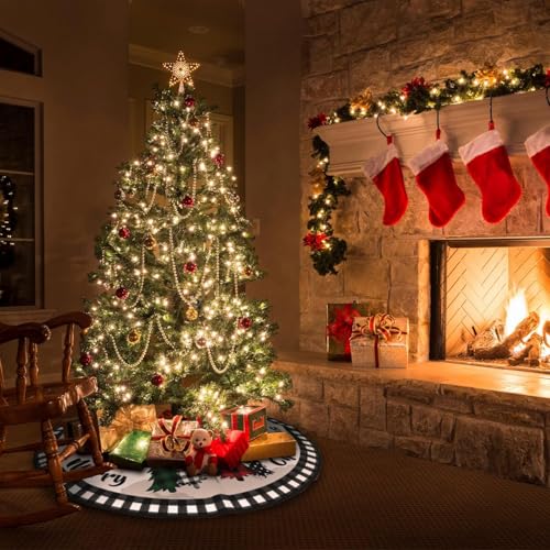 Christmas Tree Skirt 36inch Black and White Plaid Rustic Decor