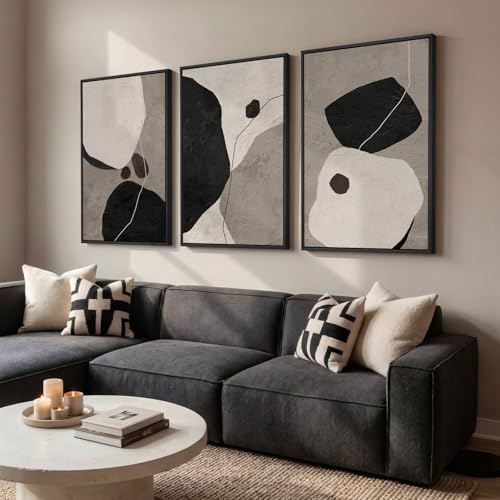 Large Framed Black and White Abstract Wall Art (3 Count)