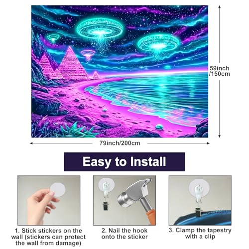 Blacklight Tapestry Alien UFO Room Decor 78 x 59 Inch