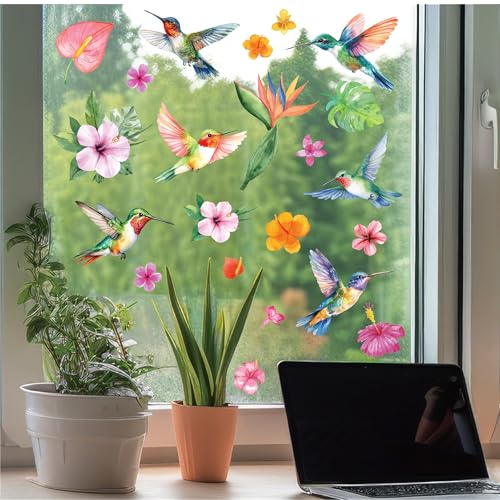 Hummingbird Flowers Window Clings (47 Count)