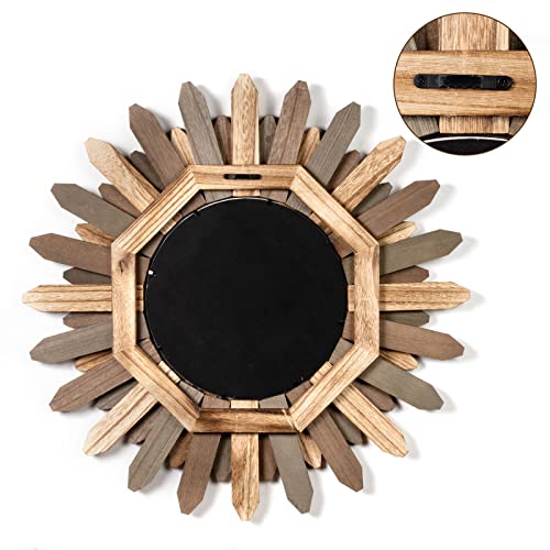 Boho Wall Decor 21 inch Wall Mirror Rustic Wood Decorative Mirror for Room Decor Rustic Home Decor Farmhouse Wall Decor at Living Room Bedroom Bathroom Hallway Trilcolor