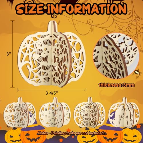 DIY 3D Halloween Pumpkin Wood Crafts to Paint for Kids Adults (24 Count)
