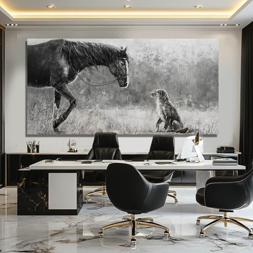 Horse Canvas Wall Decor Grey Wall Picture Modern Wall Hangings Decor 29"x58" Canvas Wall Art for Bedroom Kitchen Artwork