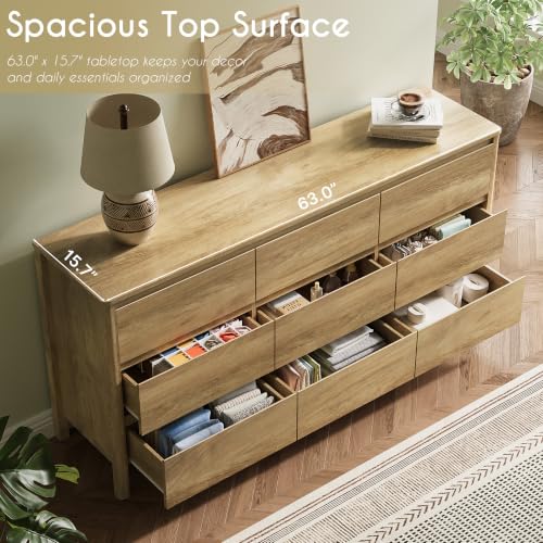Oak 9 Drawer Dresser for Bedroom