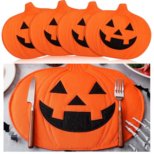 4 Pcs Halloween Pumpkin Placemat Jack O Pumpkin Tablemats (4 Count)