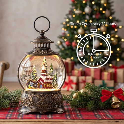 Christmas Snow Globes Christmas Water Lantern with Church & Nativity Scene Music & 6H Timer USB Lined
