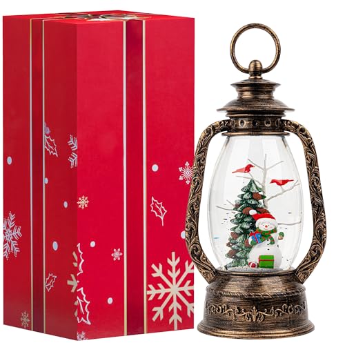 Christmas Snow Globe Lantern Water Glittering Snowman with Christmas Tree