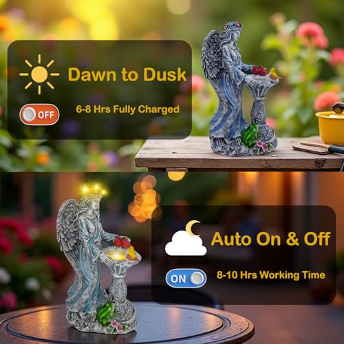 Solar Outdoor Garden Decor Angel Statue Light with Color Changing Birdbath