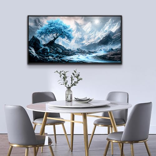 Black Framed Canvas Wall Art For Living Room Wall Decor For Bedroom Office Wall Decorations Blue Tree Landscape Paintings Modern Pictures Artwork Room Aesthetic Home Decor 20x40 In