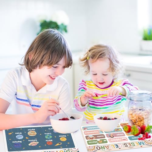Spanish Educational Placemats Set of 6 Kid Plastic Table Mat 17×13×0.04in (6 Count)