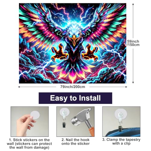 Blacklight Tapestry Hawk Eagle Room Wall Art 78 x 59 Inch