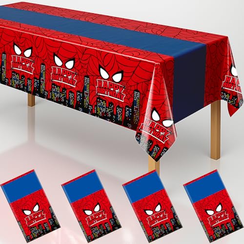 4Pcs 2in1 Spider Birthday Decorations Tablecloths (4 Count)