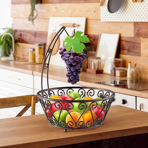 SimpleHouseware Fruit Basket Bowl with Banana Tree Hanger