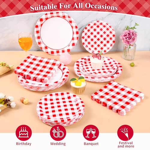 175Pcs Red Gingham Plates (175 Count)